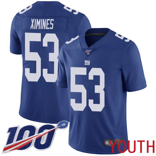 Youth New York Giants #53 Oshane Ximines Royal Blue Team Color Vapor Untouchable Limited Player 100th Season Football NFL Jersey